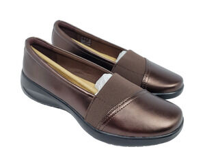 Clarks Collection Kaetlyn Rhea Womens Size 7 Metallic Bronze Wedge Loafer Shoes